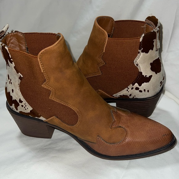 Altar'd State Shoes - - Altar’d State Cowboy Ankle Boots Cow Print size8.5